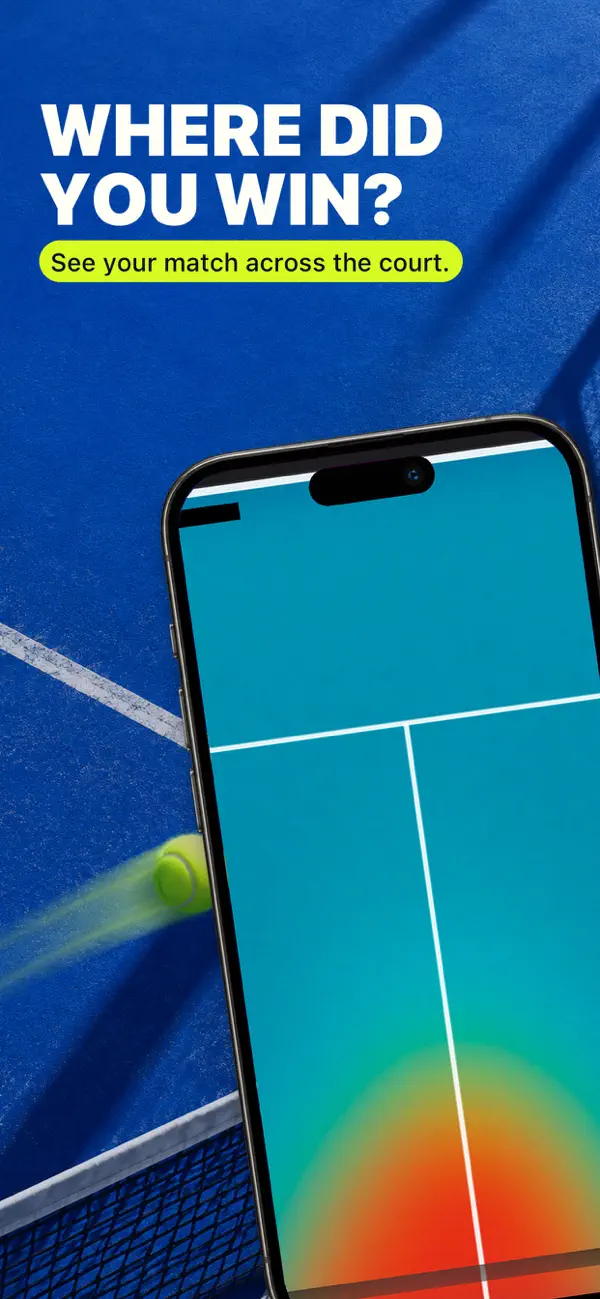 Racketly App Store screenshot showing a court positioning heatmap